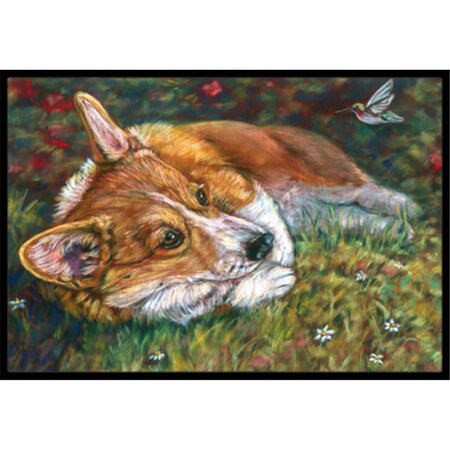 Carolines Treasures Corgi Pastel Hummingbird Indoor and Outdoor Mat- 18 x 27 in. 7326MAT